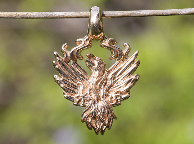 Soulful Phoenix necklace pendant jewelry. Phoenix  in Polished Bronze