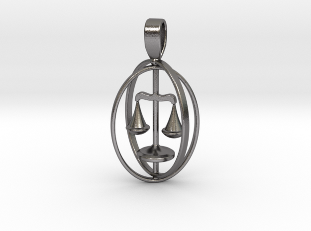 Libra Birthsign Pendant  in Polished Nickel Steel