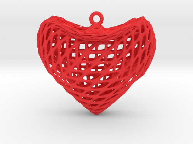 Sine Surface Heart Earring (002) in Red Processed Versatile Plastic