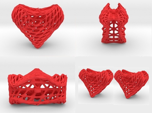 Sine Surface Heart Earring (002a) in Red Processed Versatile Plastic