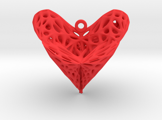 Roman Surface Heart Earring (002) in Red Processed Versatile Plastic