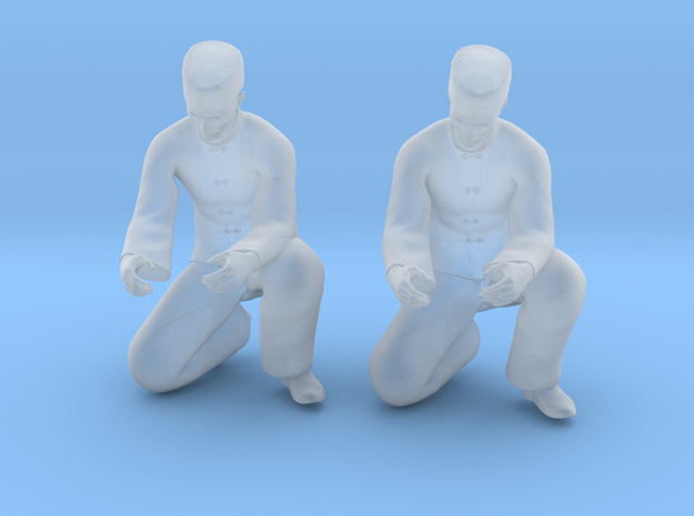 Chinese Man Squatting Hands Open in Smoothest Fine Detail Plastic: 1:64 - S