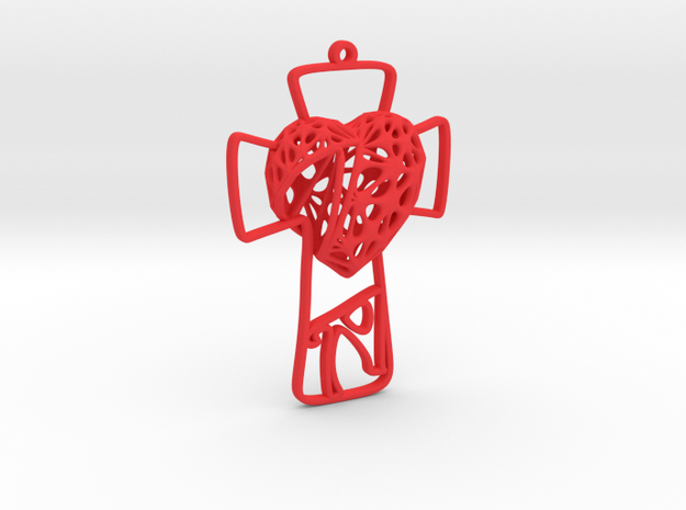 Voronoi Broken Heart + Cross Earring (001) in Red Processed Versatile Plastic