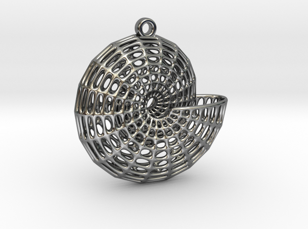 Voronoi Shell Pendant (001) in Fine Detail Polished Silver