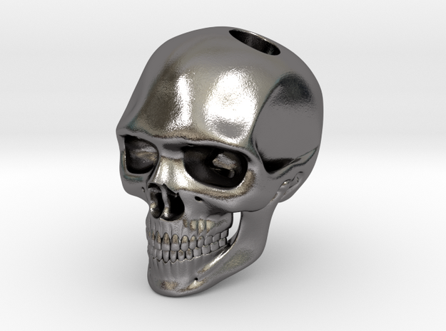 HUGE SOLID SKULL PENDANT (40mm H) in Polished Nickel Steel