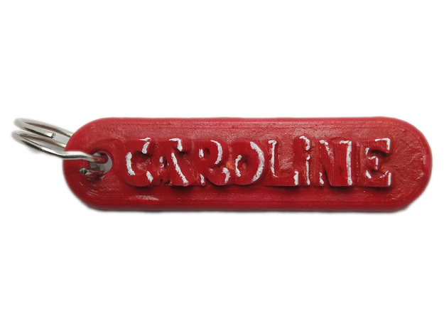 CAROLINE Personalized keychain embossed letters in White Natural Versatile Plastic