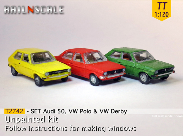 SET Audi 50, VW Polo & VW Derby (TT 1:120) in Tan Fine Detail Plastic