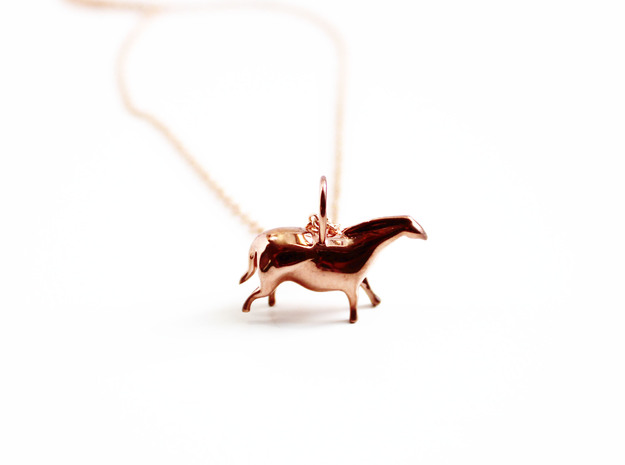 Paleolithic Horse Pendant - Archaeology Jewelry in 14k Rose Gold Plated Brass