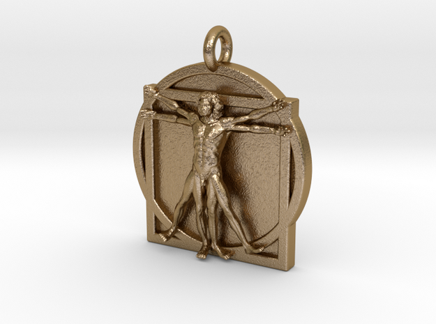 Vitruvian Man pendant 2_fixed in Polished Gold Steel