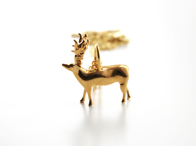 Paleolithic Reindeer Pendant - Archaeology Jewelry in 14k Gold Plated Brass