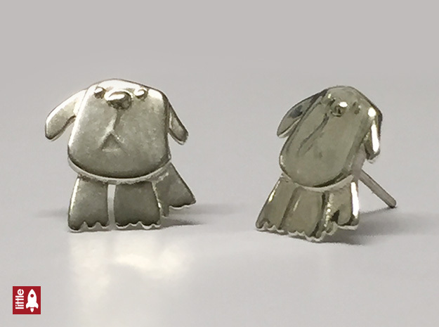 Doggy Ear Studs in Polished Silver