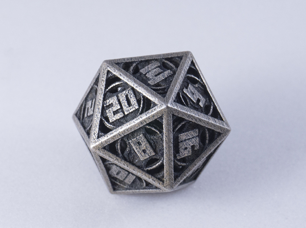 The Goliath - Huge D20  in Polished Bronzed-Silver Steel
