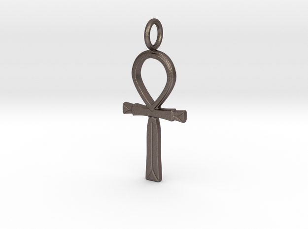 Ancient Egyptian Ankh amulet (version 2) in Polished Bronzed-Silver Steel
