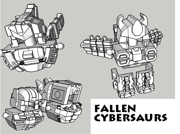 Fallen Cybersaurs (Ptero, Bronto, Stego, Tricer) in White Natural Versatile Plastic
