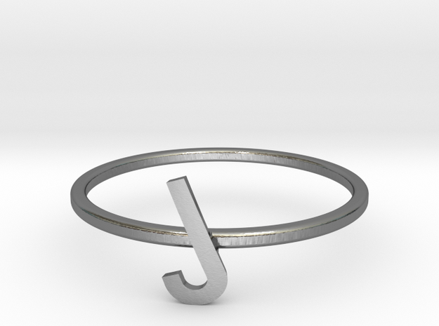Letter J Ring in Polished Silver: 7 / 54