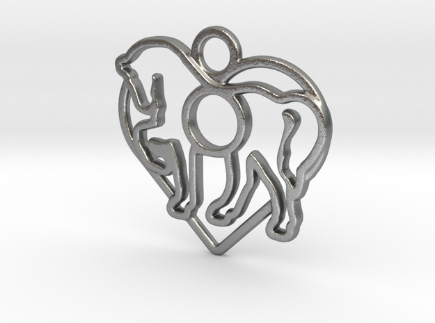 horse & heart intertwined pendant with 10 mm round in Natural Silver