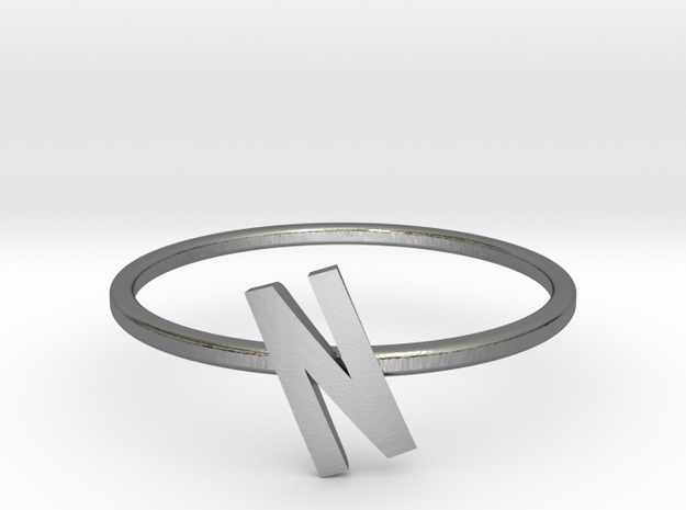 Letter N Ring in Polished Silver: 7 / 54