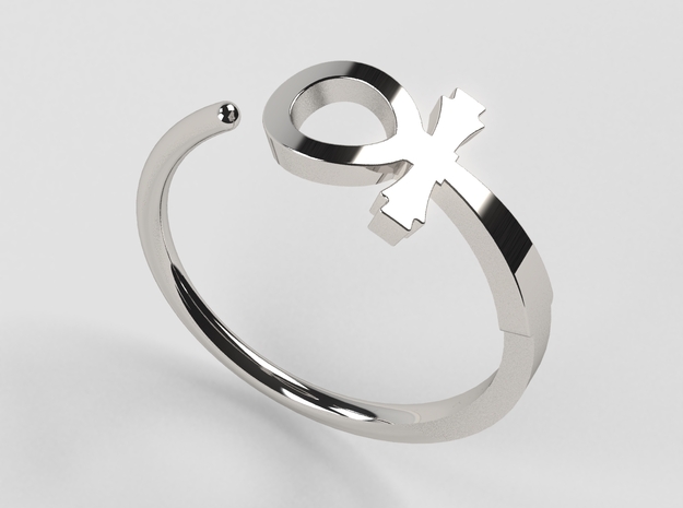 Ankh Cross Ring in Polished Silver: 6 / 51.5