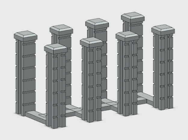 Block Wall Intersection Columns in White Natural Versatile Plastic: 1:87 - HO