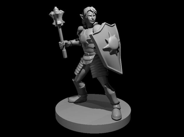 Elven Female Light Cleric with Mace and Shield in Tan Fine Detail Plastic