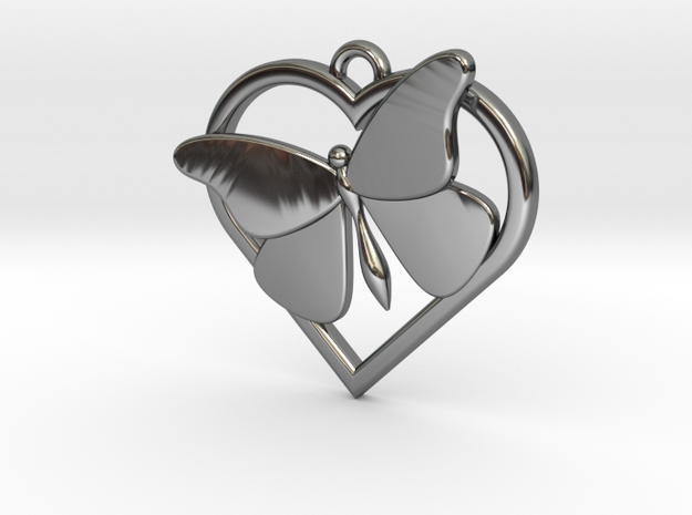 Heart Butterfly in Fine Detail Polished Silver