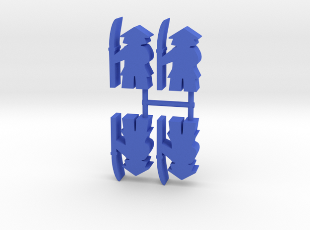 Samurai Meeple, Spear Guard, 4-set in Blue Processed Versatile Plastic