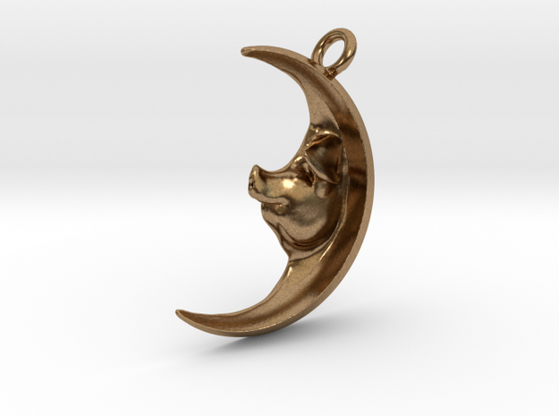 Pig in the Moon Pendant in Natural Brass