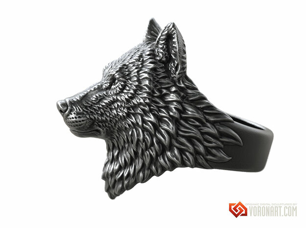 Proud Wolf animal head ring jewelry in Natural Brass: 10 / 61.5