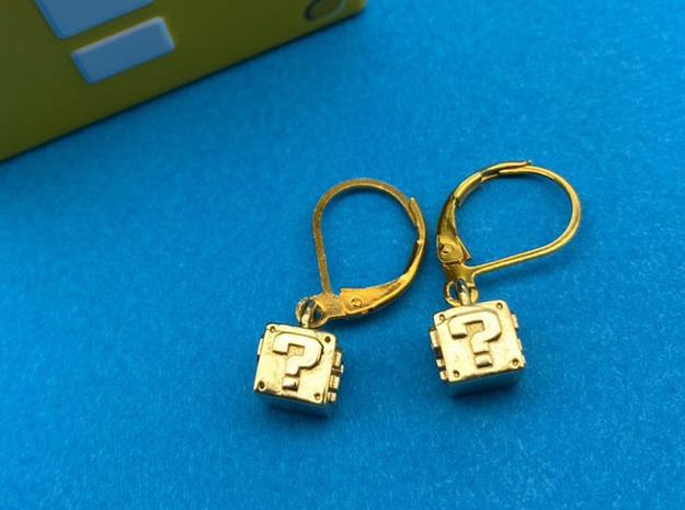 Question Block (pair of earrings) in Polished Brass
