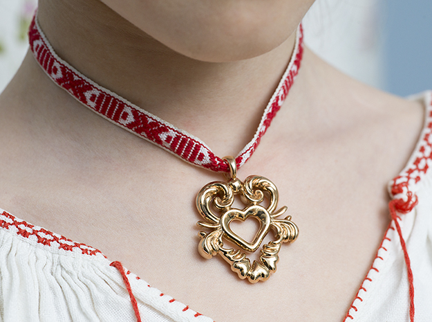 Nordic Heart Sweden Love Folk Art Jewelry Dalarna  in Polished Bronze