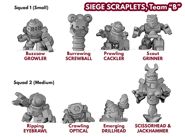 Siege Scraplets - Team B in Smooth Fine Detail Plastic: Large