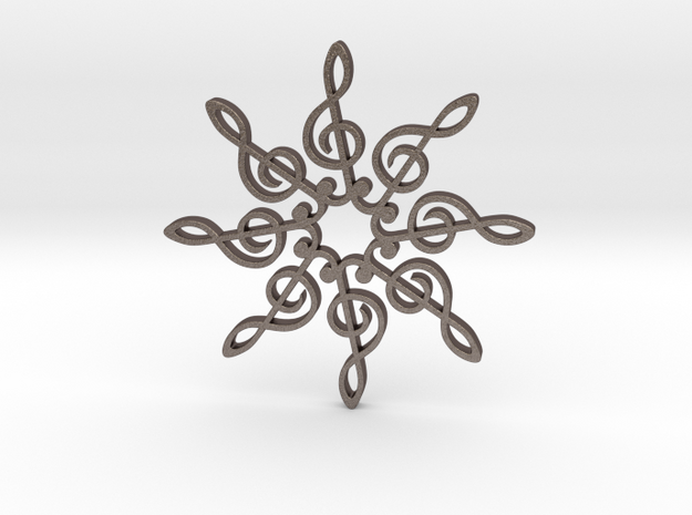 Treble Clef Snowflake Pendant in Polished Bronzed Silver Steel