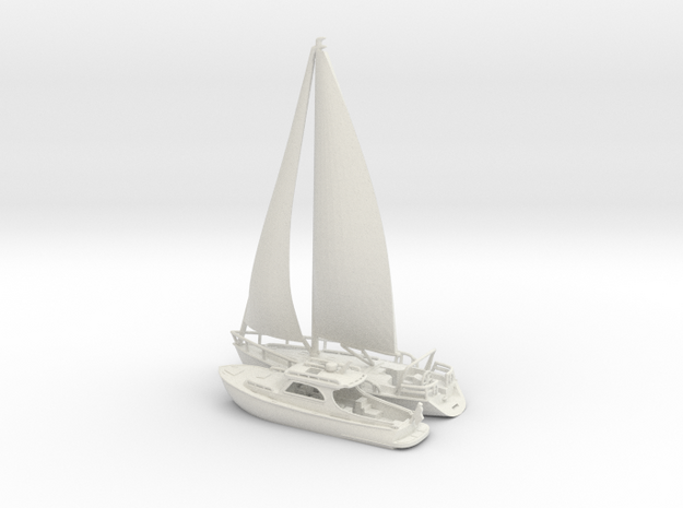 Yacht and Sailboat.N Scale (1:160) in White Natural Versatile Plastic
