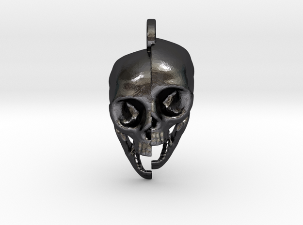 Split Skull Keychain/Pendant in Polished and Bronzed Black Steel