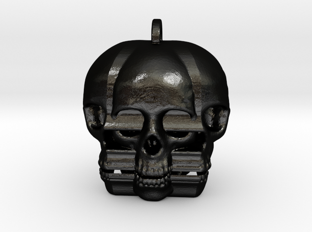 Distraught Skull Keychain/Pendant in Matte Black Steel