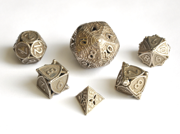 Shield Dice Set - Balanced in Polished Bronzed-Silver Steel