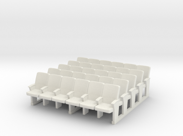 Cinema seats 01 . 1:87 Scale (HO) in White Natural Versatile Plastic