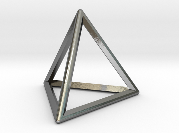 Wireframe Polyhedral Charm D4/Tetrahedron in Polished Silver