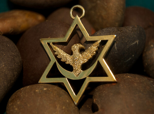 Six Pointed Eagle and Star Pendant in Polished Brass