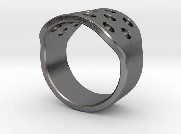 Round Holes Ring_C in Polished Nickel Steel: 8 / 56.75