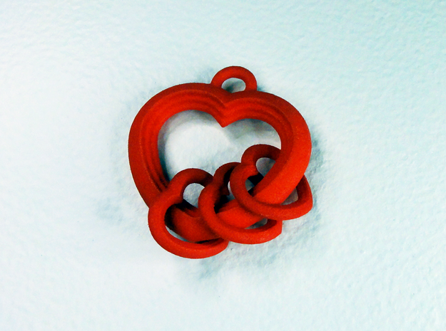 Linked Heart Pendant in Red Processed Versatile Plastic