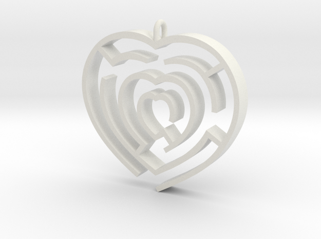 Heart maze pendant in White Natural Versatile Plastic