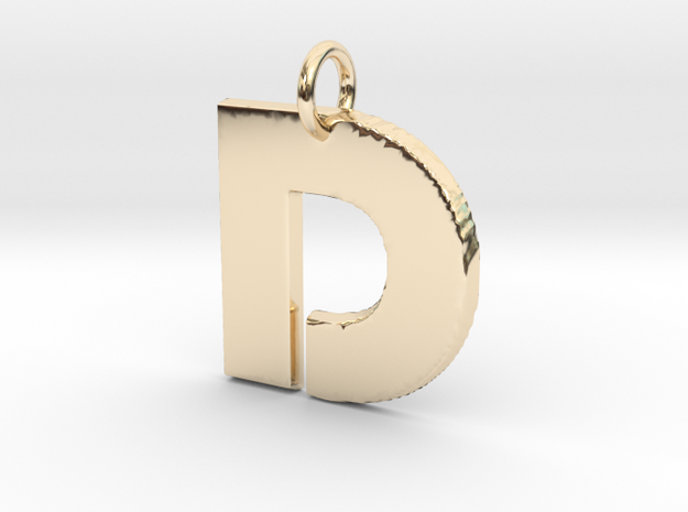 Small Gold Pendant Letter Initial D Disco in 14K Yellow Gold