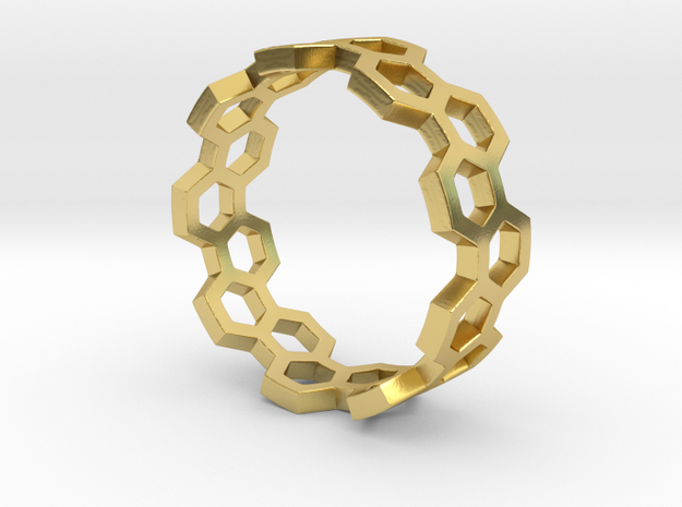 Honeycomb Ring_A in Polished Brass: 8 / 56.75