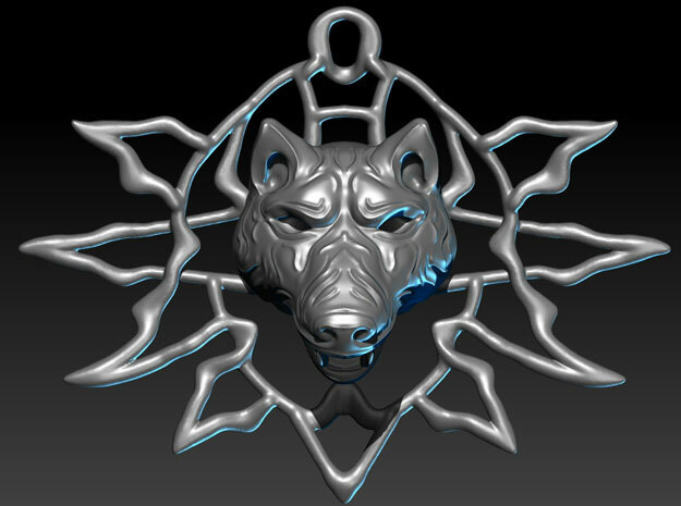wolf_pendant_002 in Polished Bronzed-Silver Steel