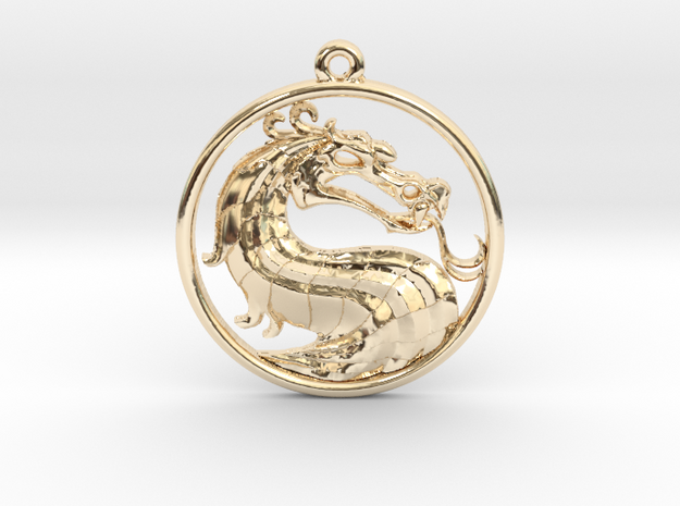 Dragon Medallion Necklace Symbol Jewelry in 14K Yellow Gold