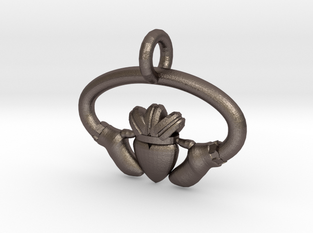 Claddaugh Pendant in Polished Bronzed Silver Steel