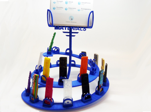 The Helix - Material Sample Stand in Blue Processed Versatile Plastic
