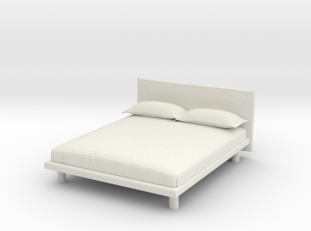 Modern Miniature 1:24 Bed in White Natural Versatile Plastic: 1:24