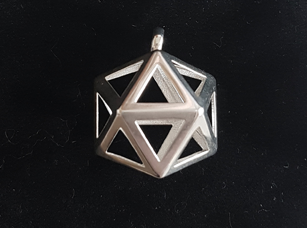 Icosahedron pendant in Polished Silver